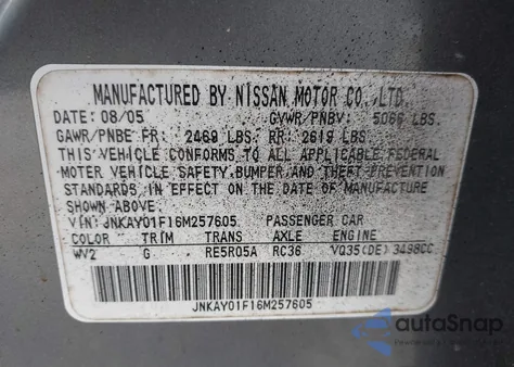 2006 Infiniti M35X из США, поврежденный, VIN JNKAY01F16M257605